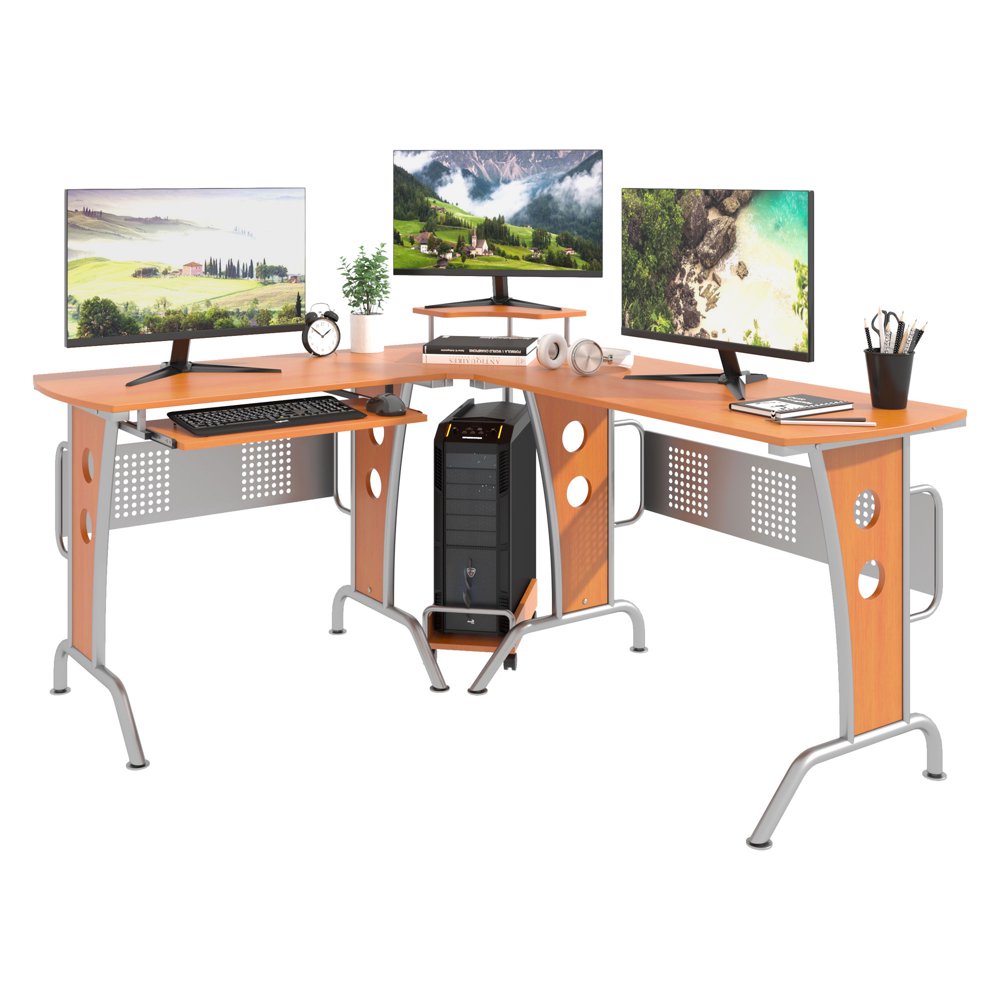 LShaped Corner Computer Office Desk Workstation with Rolling