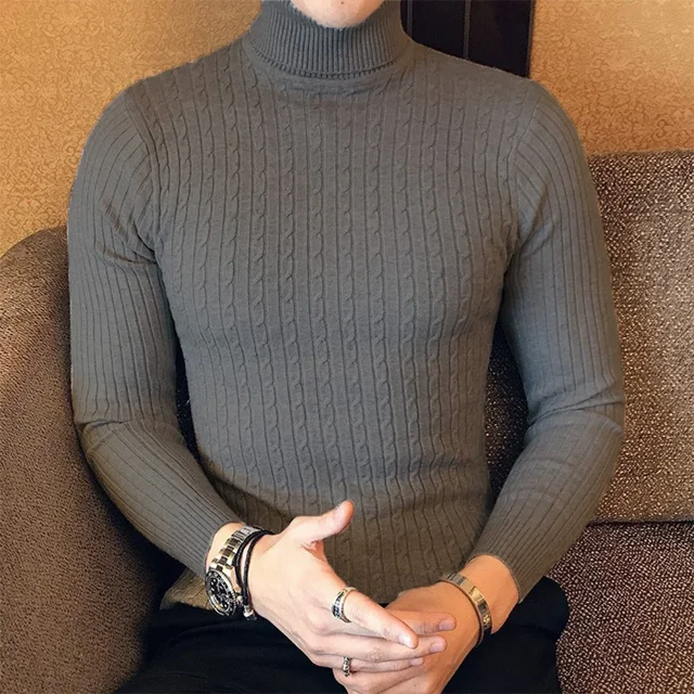 Pulls à Col Roulé Automne Hiver Chauds Couleur Unie Chandail Coupe Ajustée pour Hommes Chandail Tricoté pour Hommes Chemise de Base