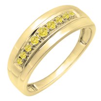 Dazzlingrock Collection Round Yellow Diamond Nine Stone Groom Traditional Anniversary Wedding Band for Men (0.23 ctw, Color Yellow, Clarity I2-I3) in 18K Yellow Gold, Size 9.5