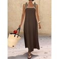 thumbnail image 4 of Jaimenalin Women'S Summer Linen Maxi Dress Contrast Spaghetti Strap Dress Backless Casual Party Beach Dresses Dark Brown L, 4 of 8