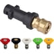 thumbnail image 1 of Adaptador de hidrolavadora para Karcher K2 K3 K4 K5 K6 K7, adaptador de conexión rápida Karcher con 5 boquillas de potencia de varios grados, 1/4' 2.5 GPM 3000 PSI, 1 of 5
