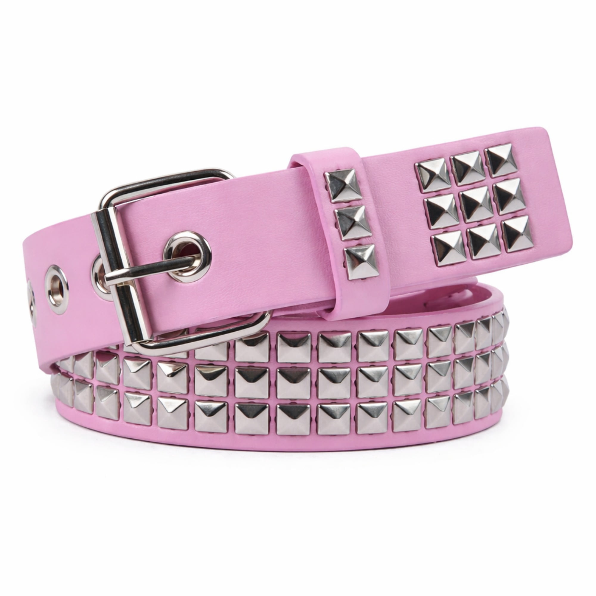 Baltazar Pyramid & Grommet Size M Pink Studded Women\'s Distressed LeatherBelt Pastel Pink & White Pyramid Stud Belt | Hot Topic main image 3