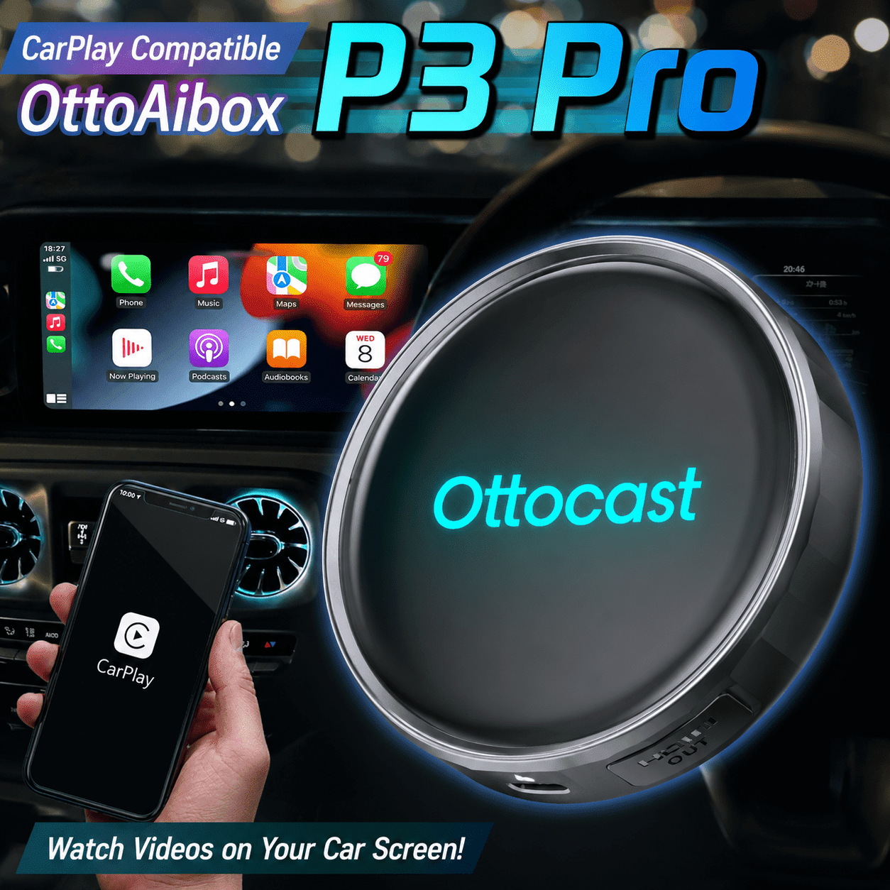 Ottocast P3 CarPlay Ai Box Wireless Android Auto CarPlay Adapter