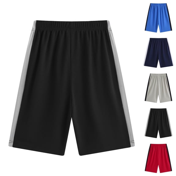 Boy Shorts Kids Solid Basketball Shorts Stretch Elastic Waist Black 4-5Y