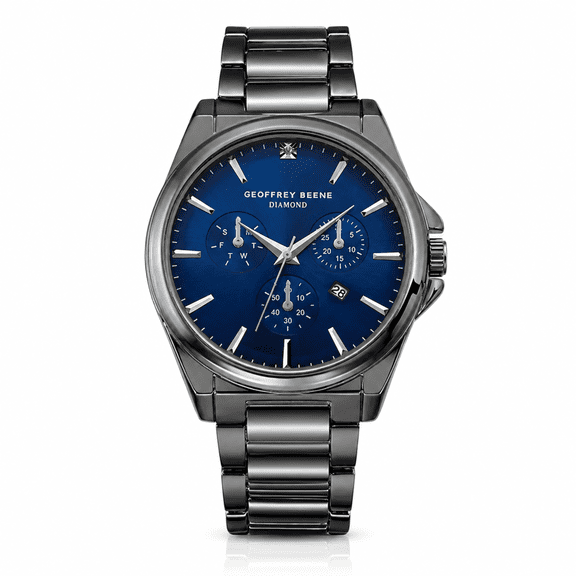 Geoffrey Beene Men's Chronograph Stainless Steel Dress Watch Classic Quartz, Date, Elegant Design, Water-Resistant (Gunmetal)