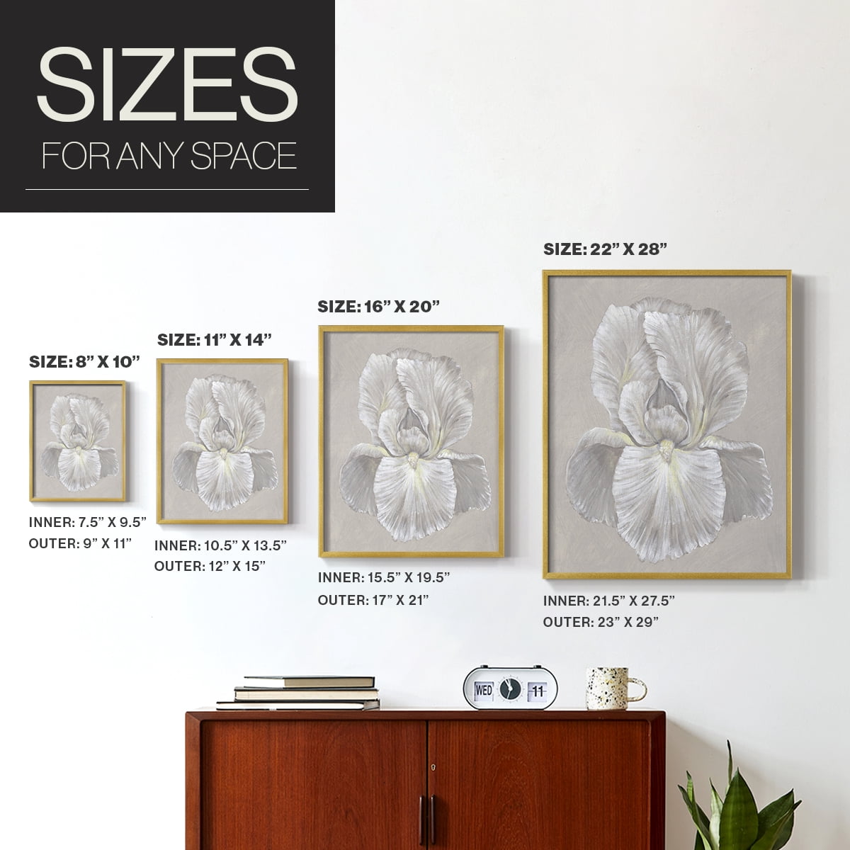White Iris I Framed Print in Gold Solid Wood 16 x 20 Framed Print