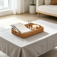 thumbnail image 2 of Rectangular Rattan Style Serving Tray with Wooden Handles - Decorative Woven Storage Basket for Coffee Table, Kitchen, and Home Decor - Ideal for Organizing & Serving Wooden, 2 of 6