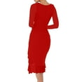 thumbnail image 4 of bbyeadc Sexy Ruched Bodycon Midi Dresses for Women Elegant Mesh Long Sleeve Square Neck Ruffle Hem Cocktail Party Dress (Red, S), 4 of 7