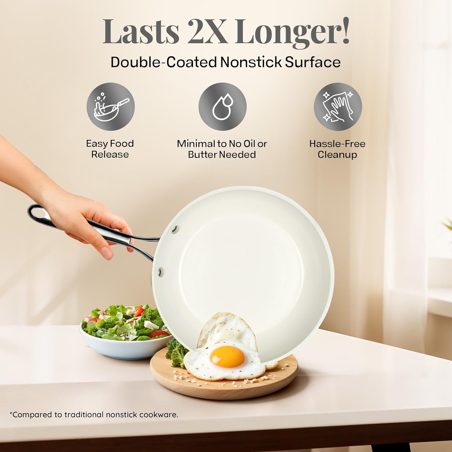 Gotham Steel Hammered 10 Inch Non Stick Frying Pans with Lid, Frying Pans Nonstick w/ Lid, Healthy and Non Toxic Ceramic Pan for Cooking, Nonstick Frying Pan, Induction Pan, Dishwasher Safe – Cream