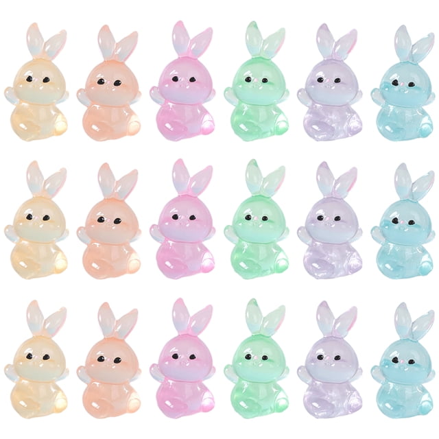 18pcs Luminous Mini Rabbit Figurine Resin Microlandscape Bunny Figurine Zodiac Rabbit Decoration