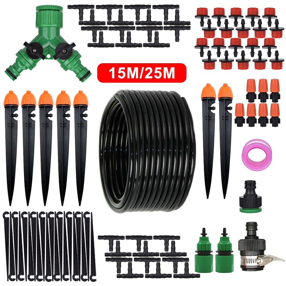 15/30M DIY Garden Micro Drip Irrigation System with Auto Timer Adjustable Drippers Hose Kits