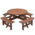 thumbnail image 3 of Hassch Wooden Outdoor Patio Garden Round Picnic Table with Bench, 8 Person Table (Brown), 3 of 10