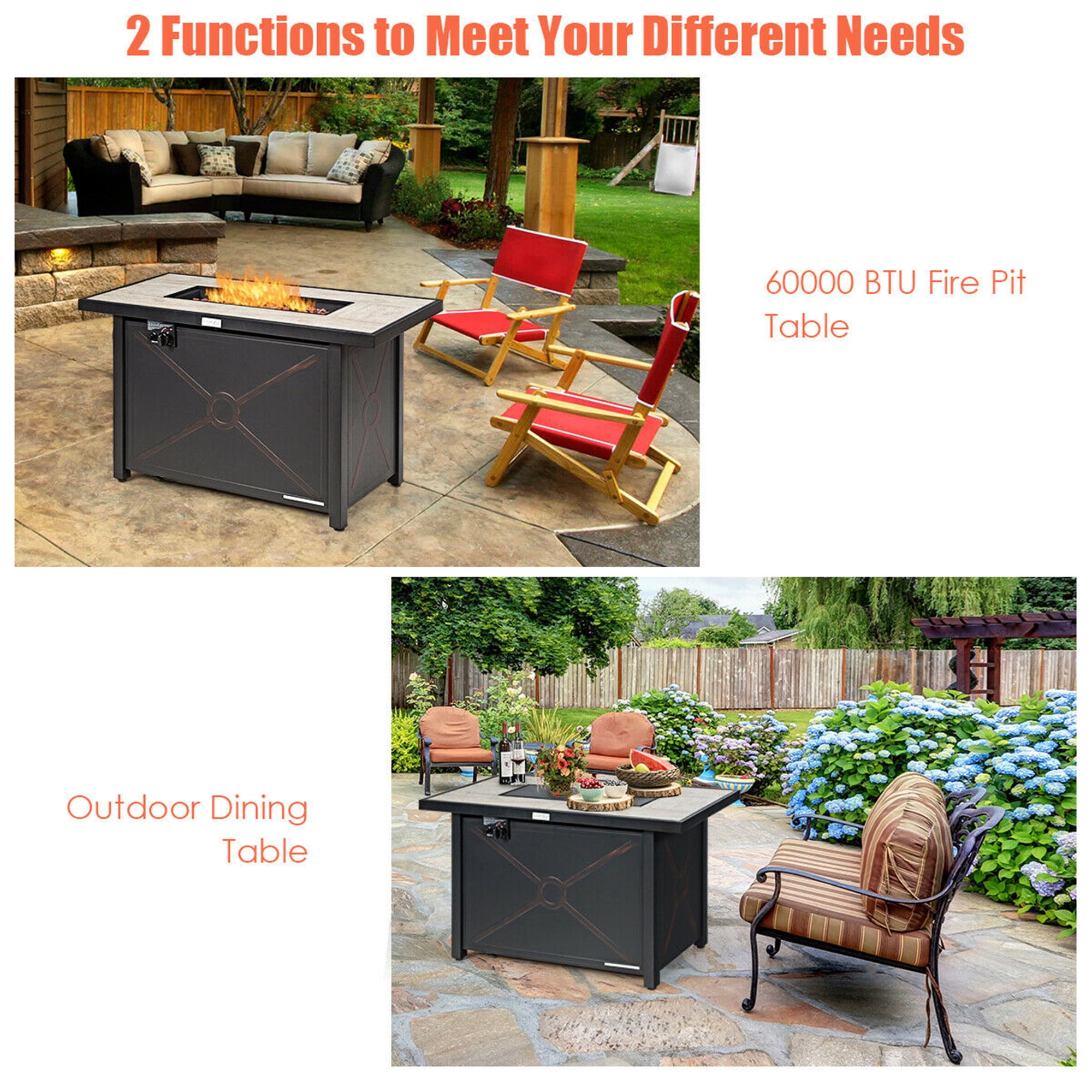 Gymax 42'' Rectangular Propane Gas Fire Pit 60,000 Btu Heater Outdoor Table W/ Cover