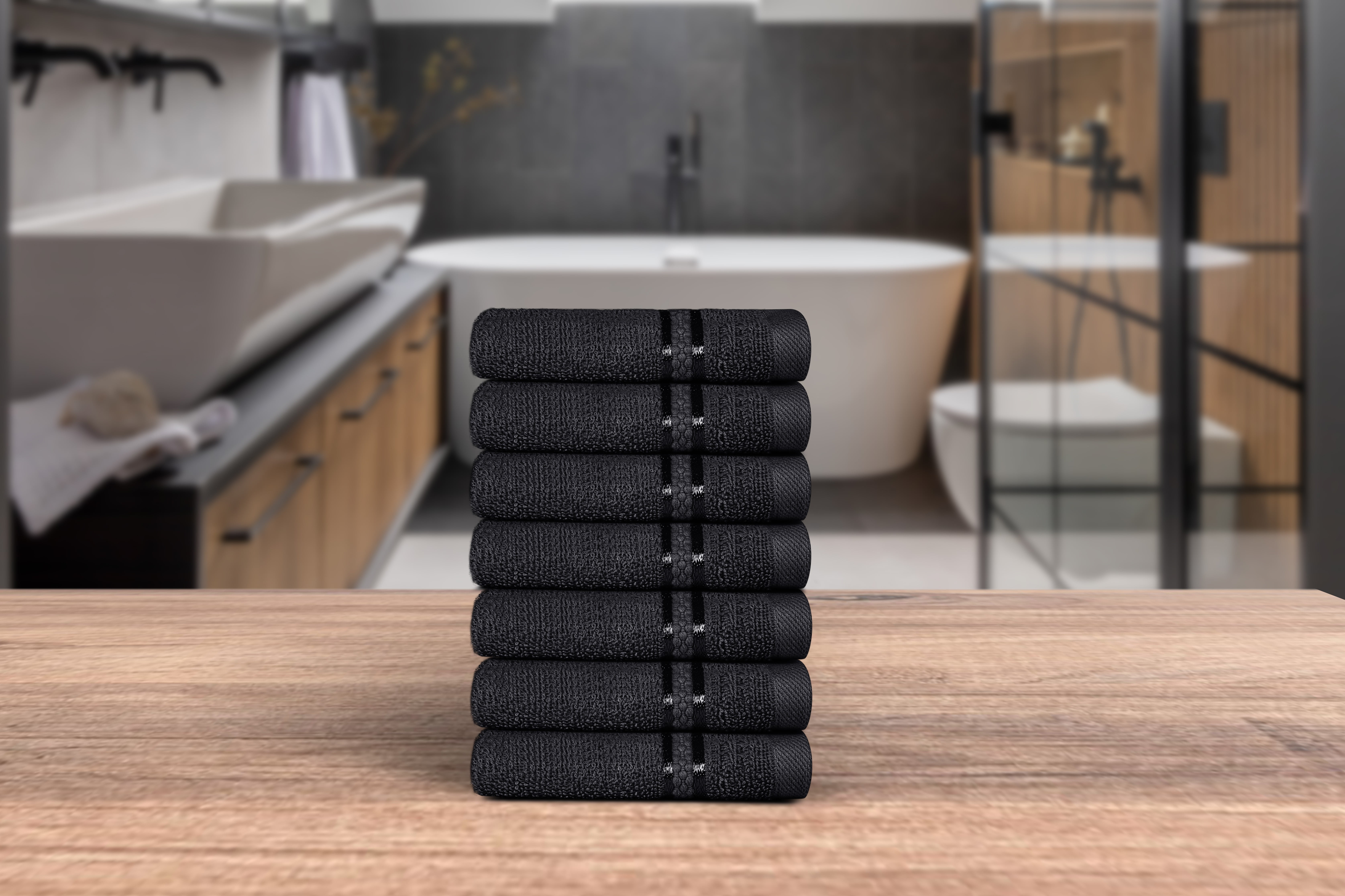 Dewall Maisons Elegant Black 8-Piece Cotton Washcloth Pack - Superior Soft And Absorbent, 12" x 12" Size - Perfect For Bathroom, Spa, Facial Care - Premium Hand And Face Towel Solution
