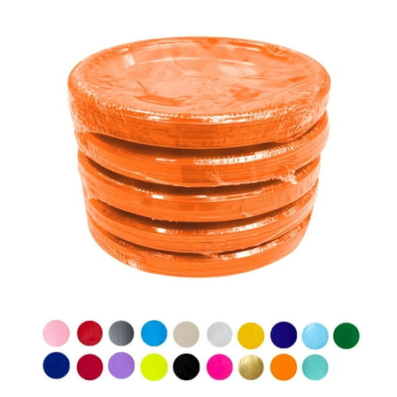 Olego 7" Round Orange Plastic Plates – 100 Count (5 packs of 20)