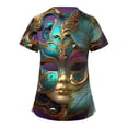 thumbnail image 4 of Mardi Gras Scrub Tops Women Loose V Neck Funny Carnival Mask Printed Scrub Shirts Casual Short Sleeve Scrubs Nursing Workwear Medical Nurse Uniform with Pockets Blue 4XL, 4 of 4
