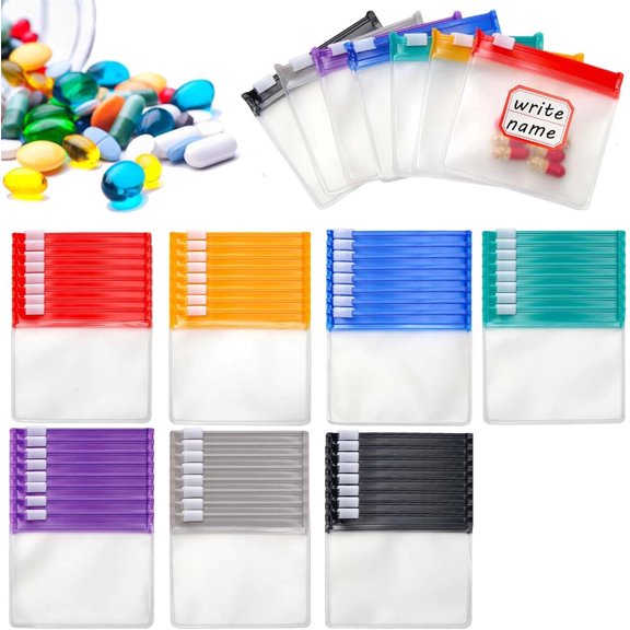 35 Pcs Visible Pill Pouch Bags,7 Colors Self Sealing Medicine Bags,Reusable Zippered Pill Pouch Set,Small Medicine Organizer for Travel,Plastic Pill Bags for Home Daily use