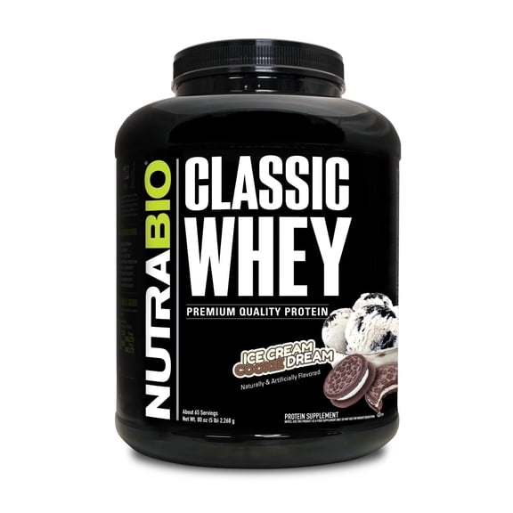 NutraBio Classic Whey Protein Powder- Full-Spectrum Amino Acid Profile - No Fillers, Artificial Colors, Preservatives - Low Glycemic Index - Ice Cream Cookie Dream, 5 Pounds