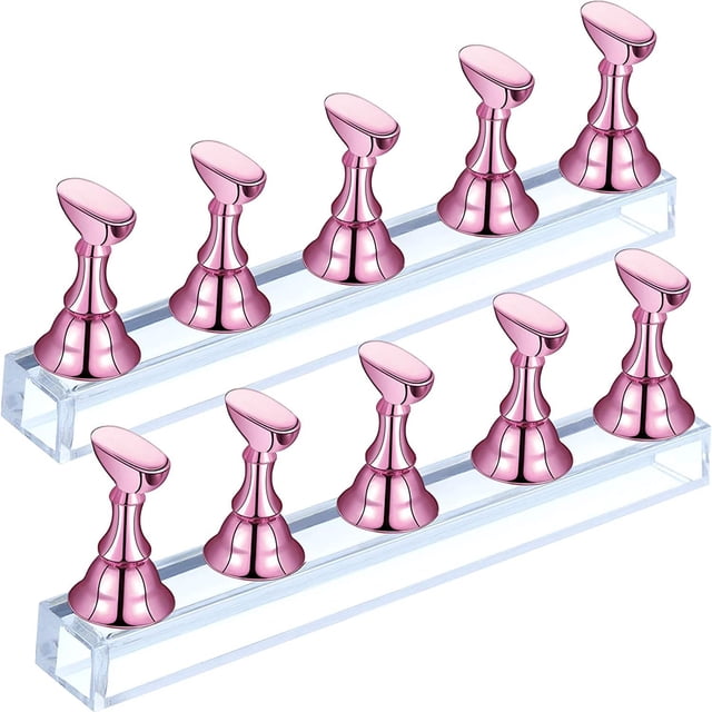 Estante de práctica de uñas fijador de cristal de uñas herramientas de uñas para maquillaje de salón en casa (rosa)