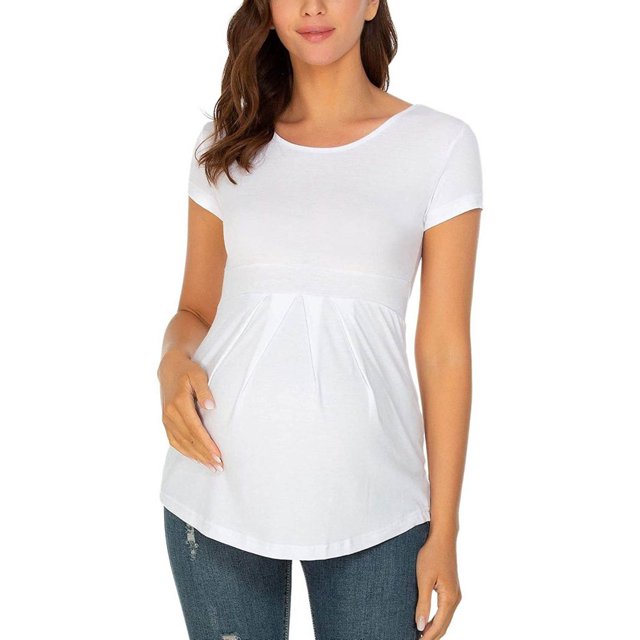 Vêtements de Grossesse Offres de l'Action de Grâce Liquidation Été Vêtements de Maternité pour Femmes Col Rond Manches Courtes Volants Pli Hauts de Grossesse