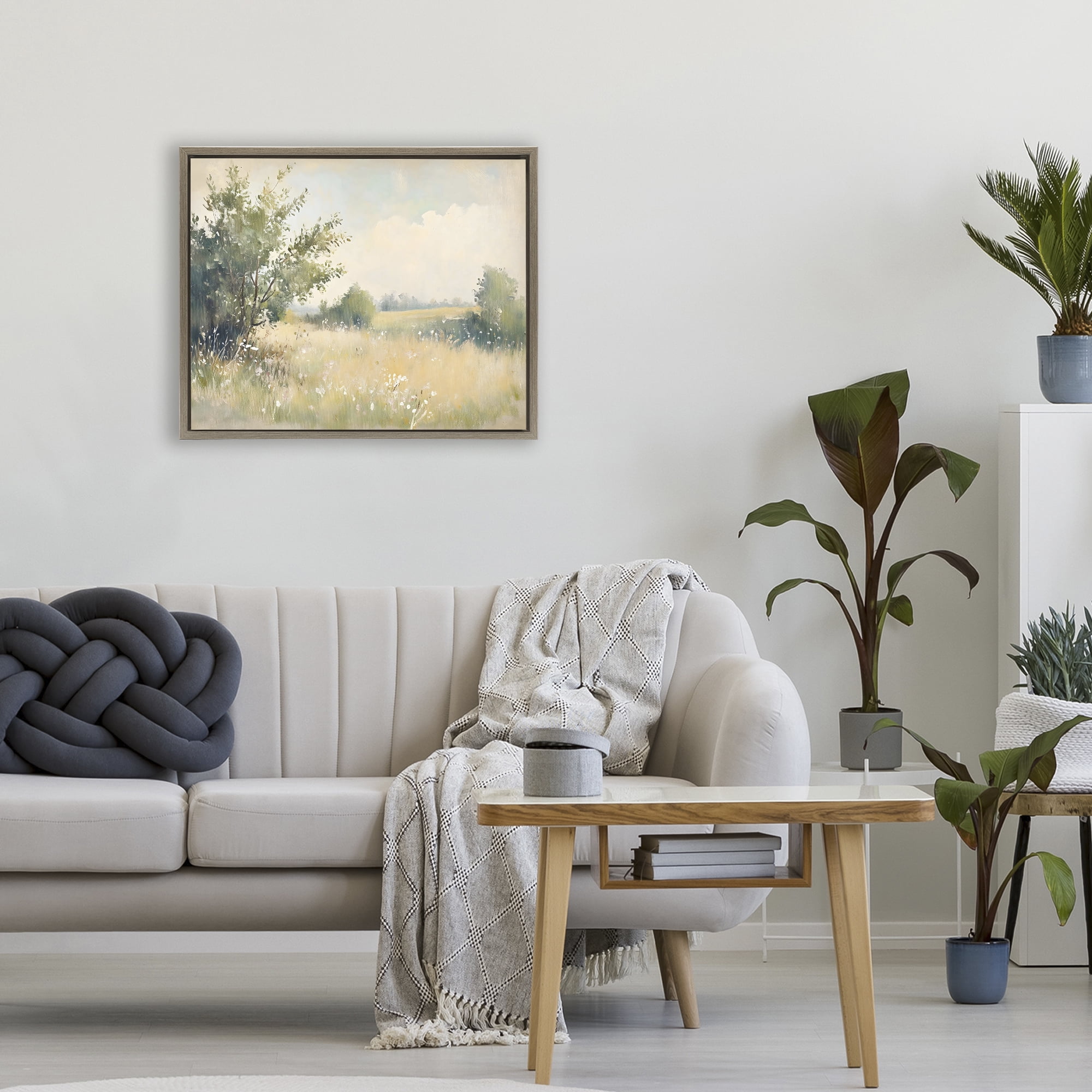 Stupell Industries Summer Meadow in Soft Light Brown Framed Floater Canvas Wall Art, design by Creative Studio