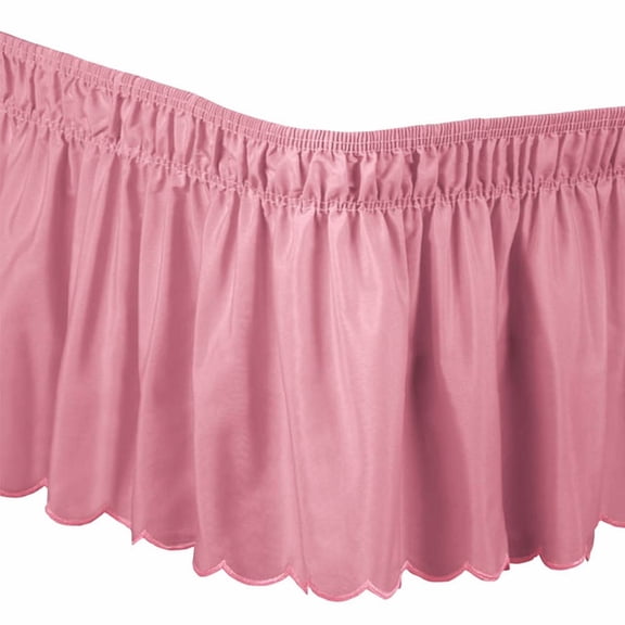 Wrap Around Bed Skirt , Elastic Dust Ruffle with 15 Inch Tailored Drop, Easy to Install Fade Resistant Fabric Bedskirts, Adjustable Elastic Belt for Size Bed, Washable Ruffle Skirt (Pink)
