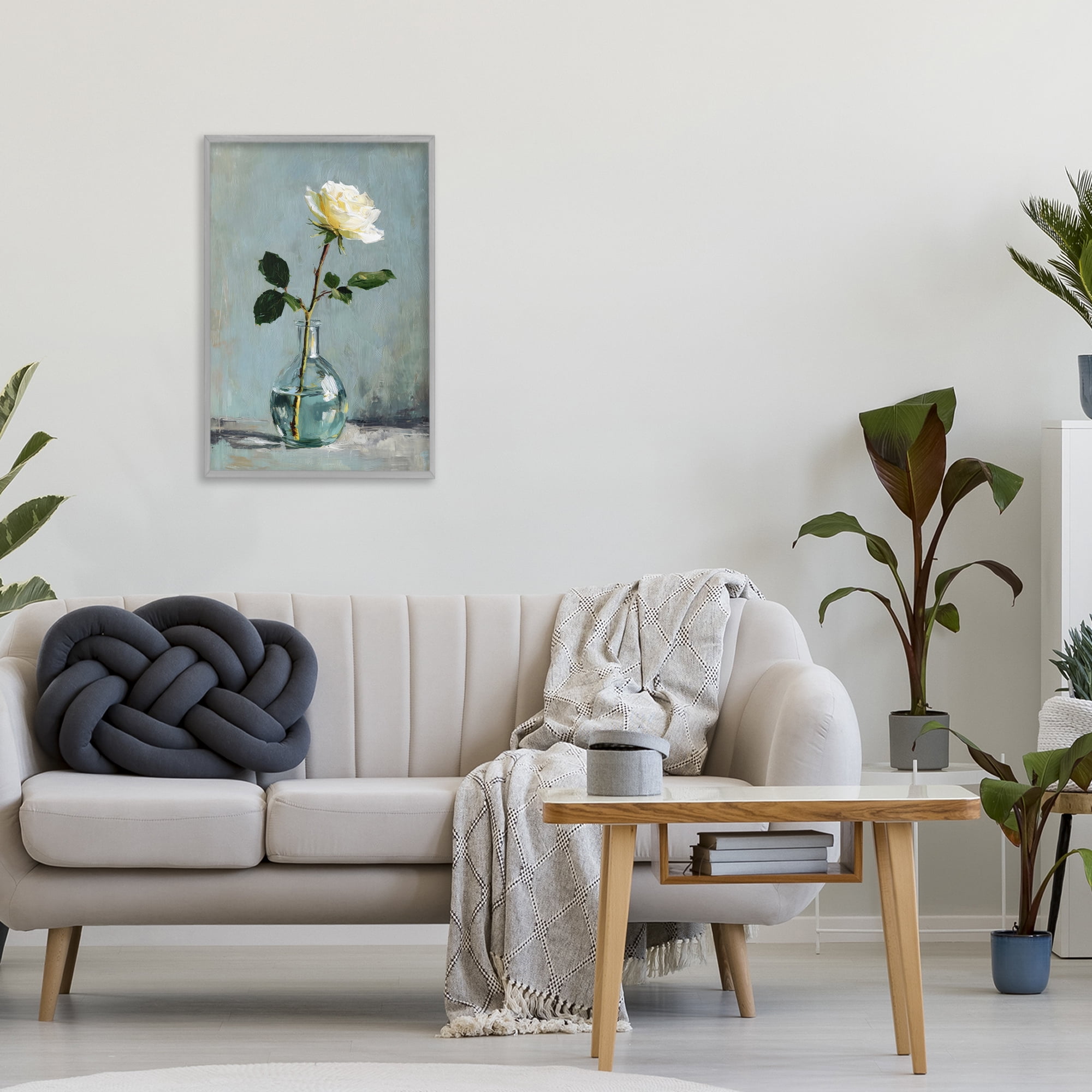 Stupell Industries Sweet White Rose in Vase Gray Framed Giclee Art, design by Petal Prints Design