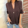 thumbnail image 3 of Yigetop Short Sleeve Cardigan Hollow V Neck Single Button Loose Short Sleeves Cardigan Y2K Cardigan Brown M, 3 of 5