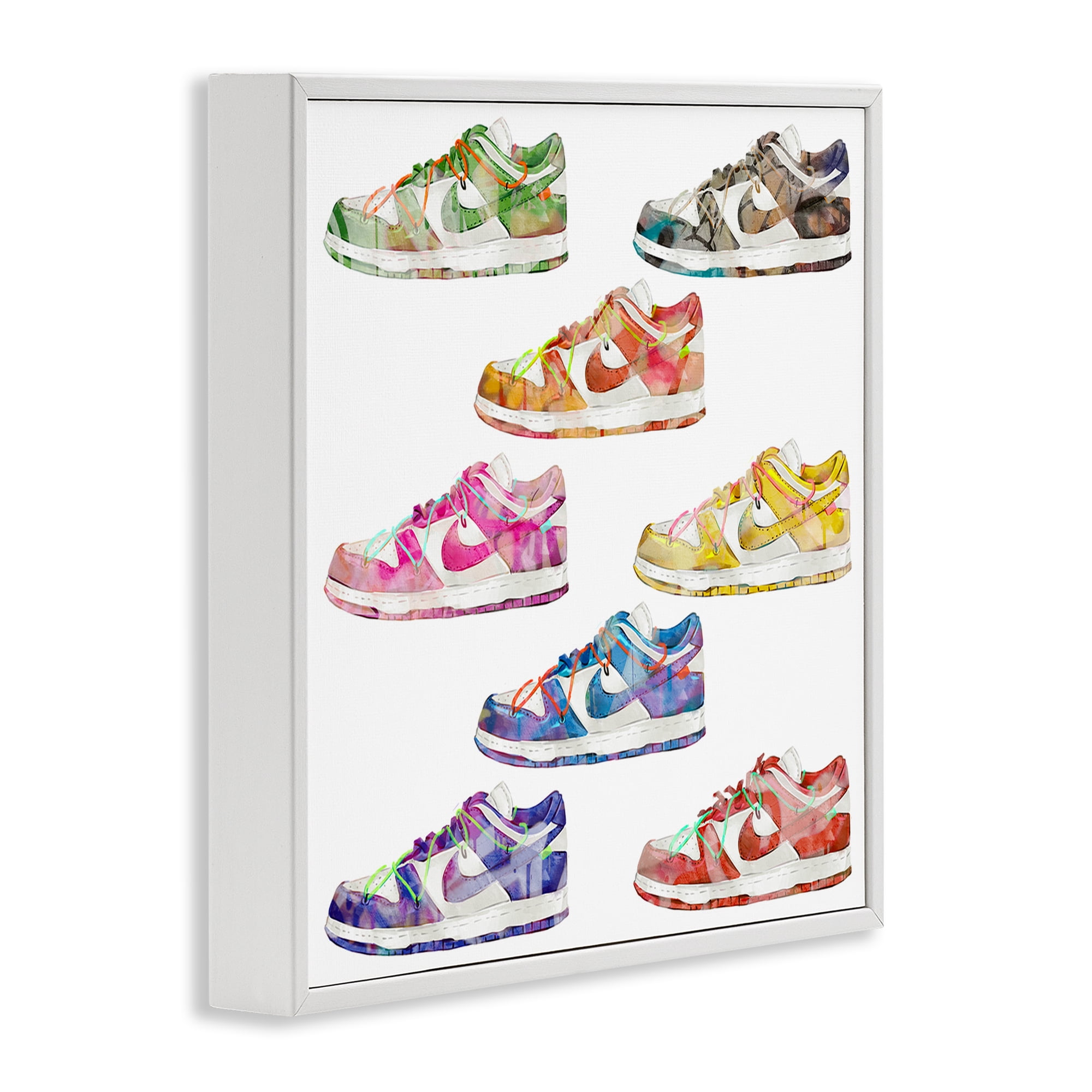 Stupell Industries Modern Rainbow Sneakers Beauty & Fashion Painting White Framed Art Print Wall Art, 24 x 24