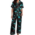 thumbnail image 3 of Halloween Pajamas Halloween Pumpkin Print Plus Size Wide Leg Button Pajamas for Women Set, 3 of 4