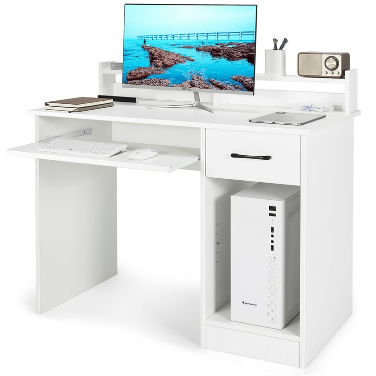 Costway 22 Wide Computer Desk Writing Study Laptop Table w/ Drawer &  Keyboard Tray White