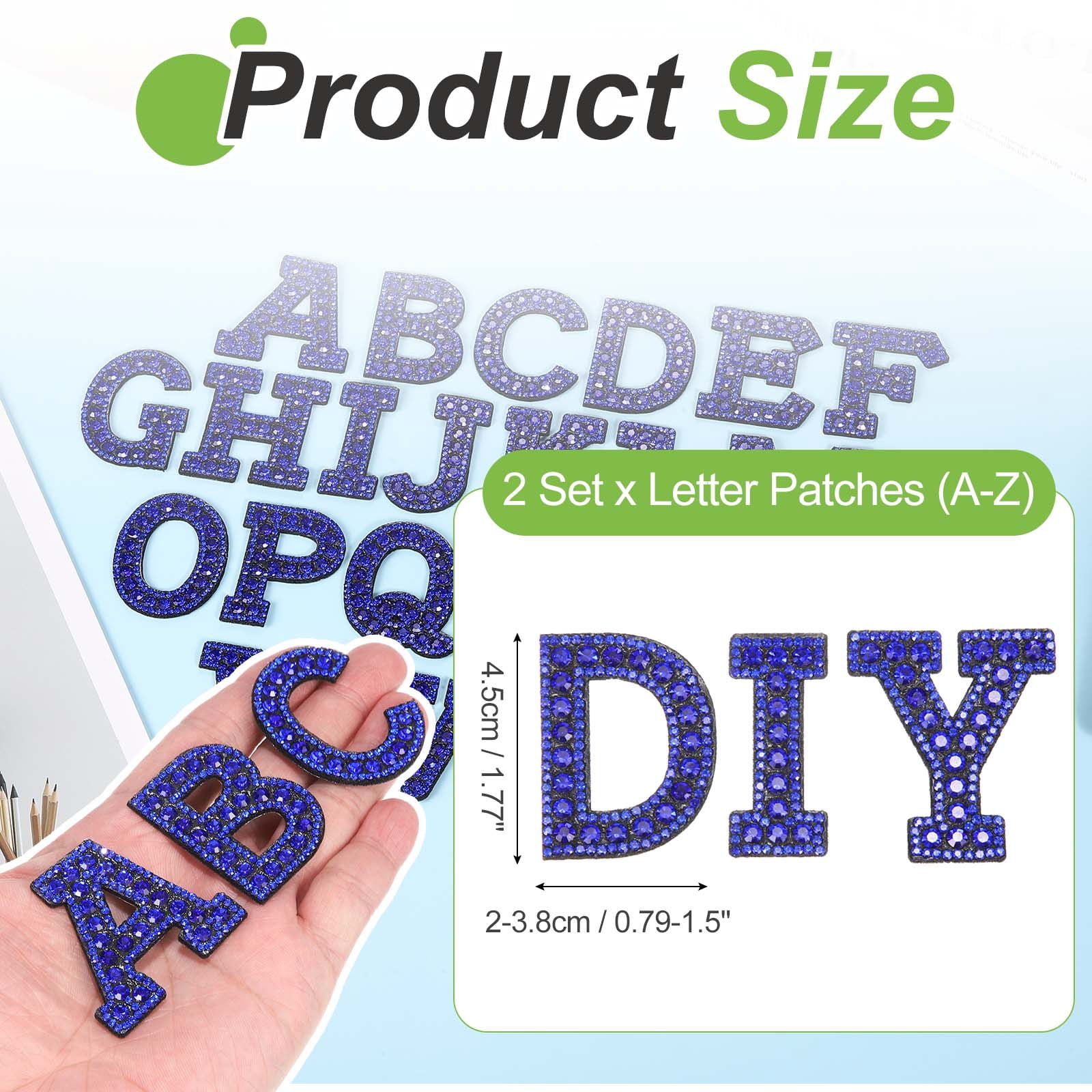 Uxcell 26pcs Letter Iron on Patch Decorative A-Z, Dark Blue Glitter Pearl Alphabet Applique Rhinestone English Letter for DIY Clothing Repair Hat Bag
