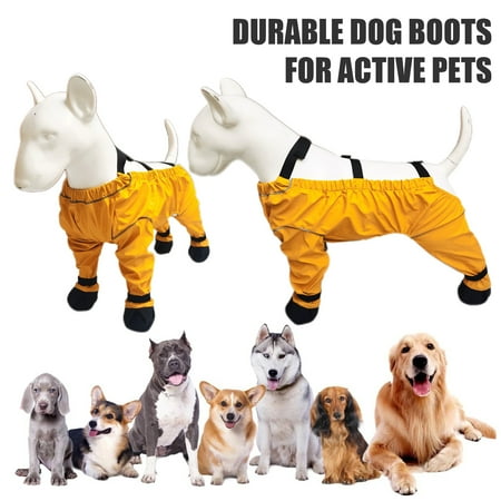Frogued Dog Suspender Booties with Anti-Slip Sole Waterproof Machine Washable Adjustable Fit Suspender Boots Dog Shoes (Yellow XS)