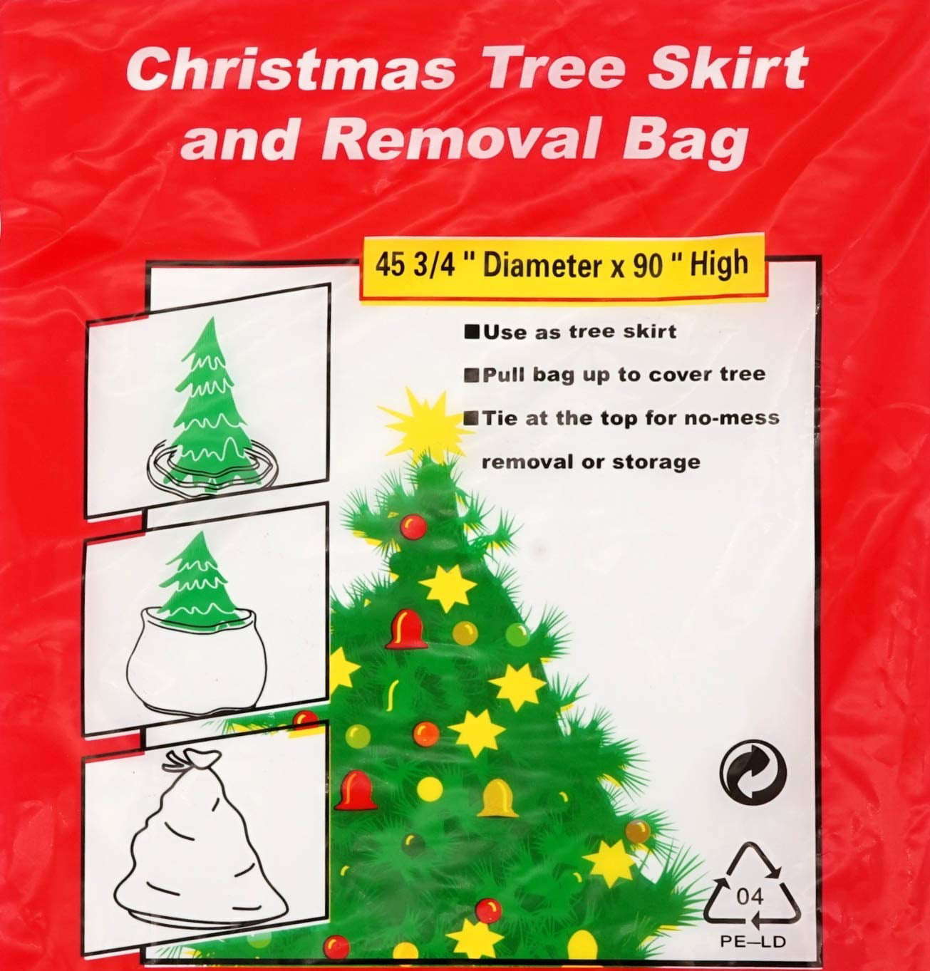 2 Trash Bags, Red, White 96 x 47 Inch Removal and Storage Bags for Trees up to 7 Feet Tall Christmas Tree Disposal Bag 