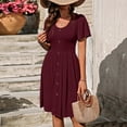 thumbnail image 5 of ShomPort Summer Casual Dress for Women U Neck Button Midi Dress Ruffle Sleeve Textured Wrinkle Free Dress, 5 of 7