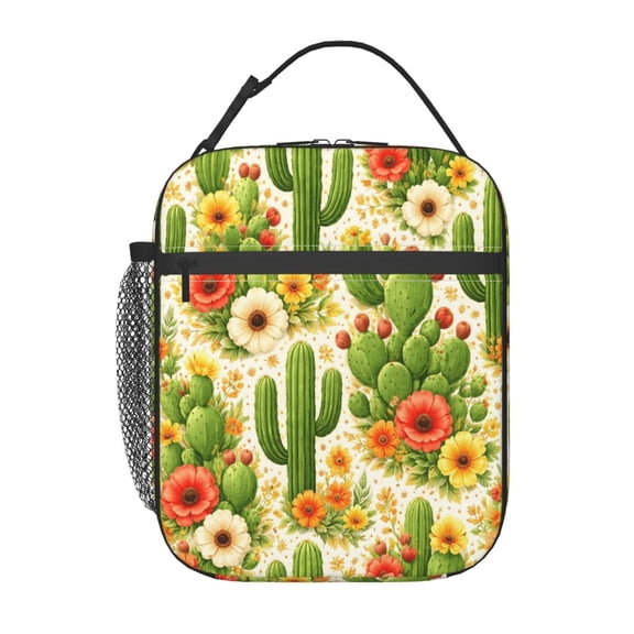 Cactus Floral Pattern Lunch Bag Reusable Thermal Lunch Tote with Handle for Women and Men