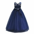 thumbnail image 2 of IBTOM CASTLE Little Big Girls Vintage Lace Junior Bridesmaid Dress Floor Length Dance Ball Pageant Maxi Gown for Party Wedding 4-5 Years Navy Blue, 2 of 8