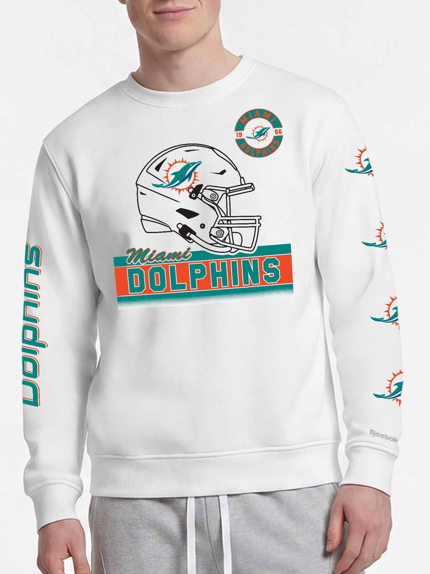 Miami Dolphins Reebok Mens White Crew Sweatshirt