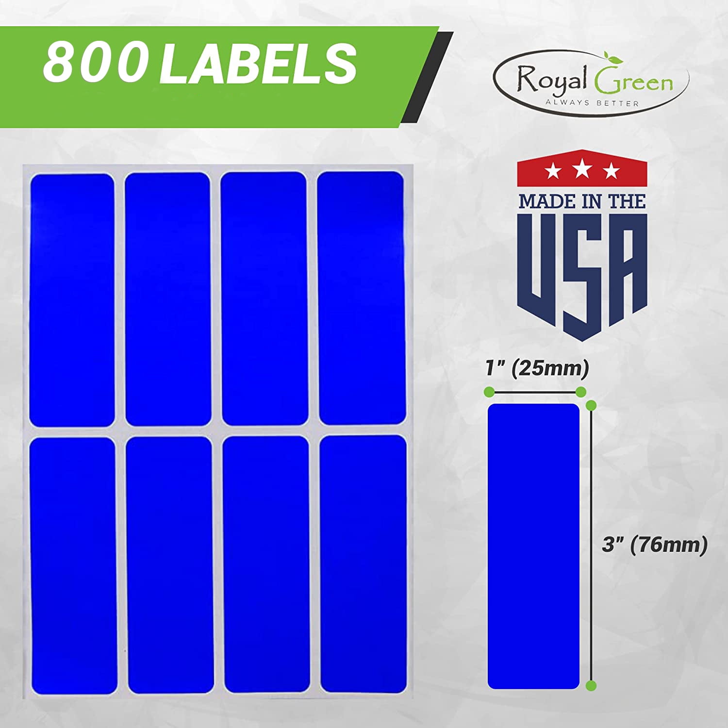 Royal Green 1x3 Permanent Adhesive Sticker Rectangles in Neon Yellow - 800 Pack