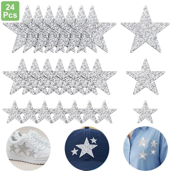 24pcs Star Iron-on Patches, EEEkit 3 Size No-Sew Star Patch Appliques for Clothing Dress Hat Socks Jeans