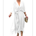 thumbnail image 1 of Women Plus Size Maxi Dress Short Sleeve Wrap V Neck High Low Split Ruffle Long Dress White 5XL, 1 of 4