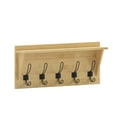 thumbnail image 2 of Merrick Lane Bamboo Finish Pine Wood 24 Inch Wall Mount Storage Rack with 5 Hooks and Upper Display Shelf, 2 of 12