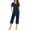 Navy, variant on LYXSSBYX Womens Pajama Sets Clearance 2PC Women's Solid Color Round Neck Short Sleeve Sleepshirt and Pants Sets Loungewear Pajamas with Pockets