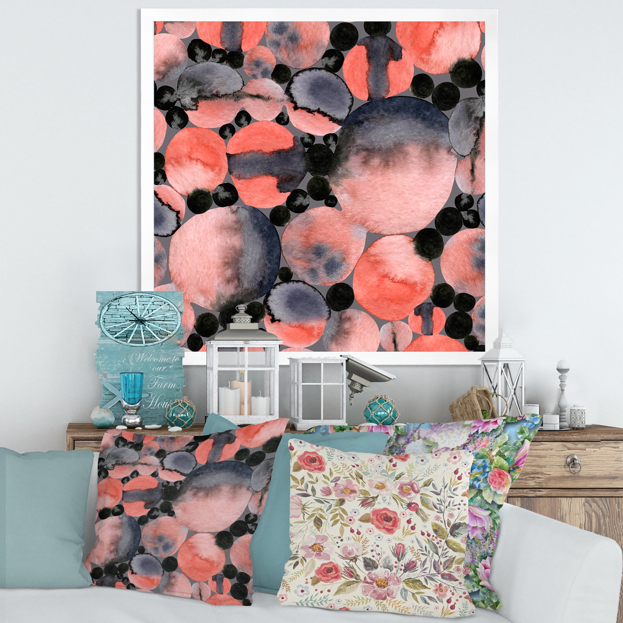 Designart 'Polka Dots Abstract Geometric Art' Modern Framed Art Print