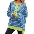 thumbnail image 4 of Womens Oversized Color Block Striped Sweatshirts Henley Shirts Casual Pullover Waffle Knit Tops, 4 of 7
