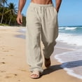 thumbnail image 3 of Uwinwear Men's Loose Fit Linen Pants, Lightweight Drawstring Waist Casual Summer Beach Yoga Trousers Khaki 3XL, 3 of 5