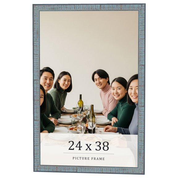 24x38 Frame Blue Scuffed Farm Board Solid Wood Picture Frame Width 0.75 Inches | Interior Depth 0.5