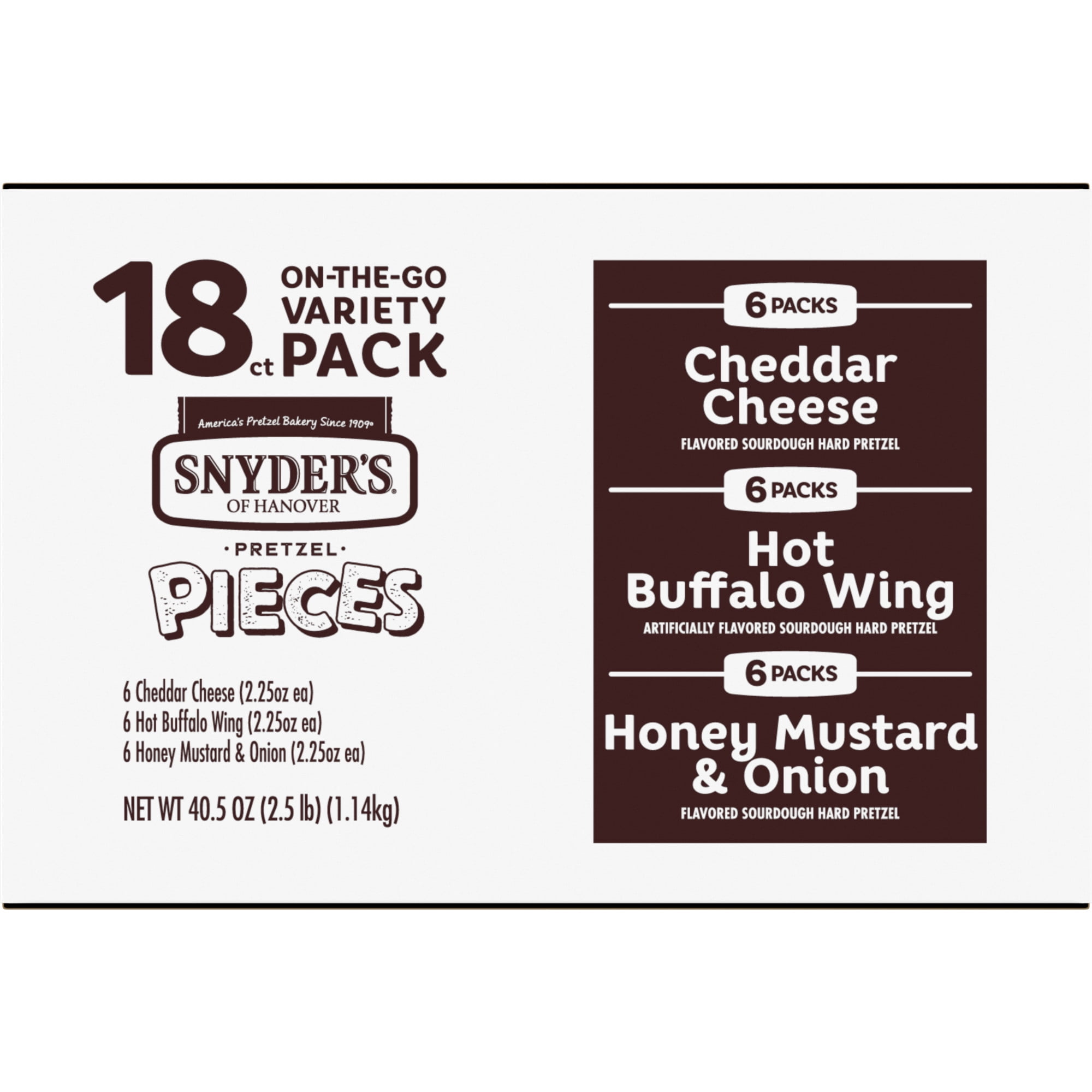 Snyder's of Hanover Pretzel Pieces, Variety Pack of Pretzels Individual Packs, 2.25 oz, 18 Ct