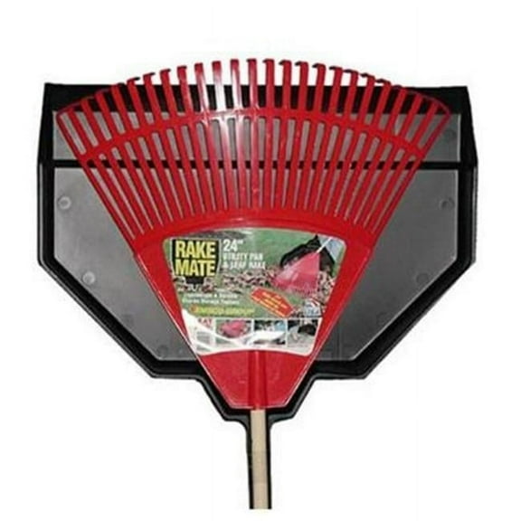 Rake Mate Leaf Rake and Utility Pan Combo Pack with 24 Inch Resin Head and 48 Inch Hardwood Handle