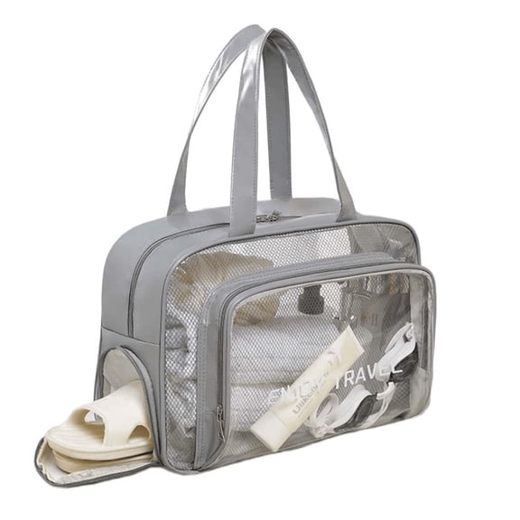 Transparent Swimming Bag with Shoe Compartment - Dry/Wet Separation Fitness & Yoga Duffel, Short Trip Travel Bag, Waterproof PVC Organizer